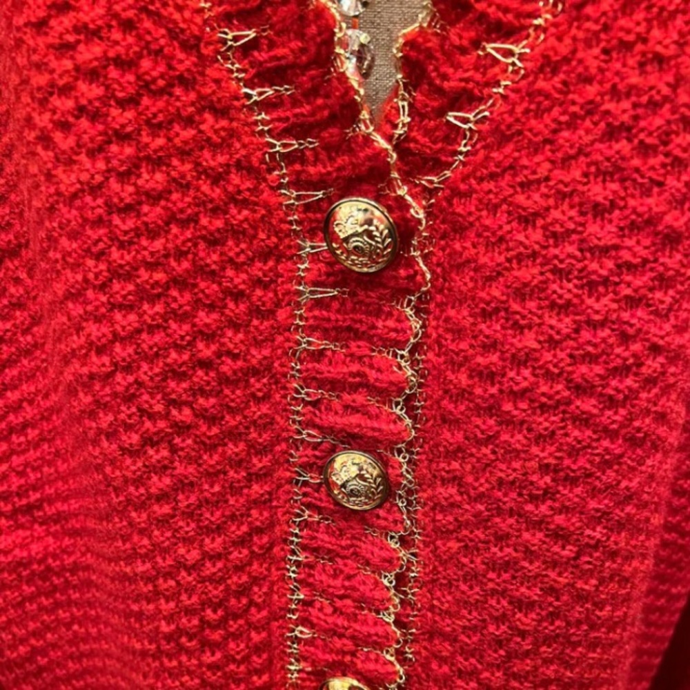 POL Red Button Front Cardigan with Sparkly Gold Trim - Picture 13 of 15